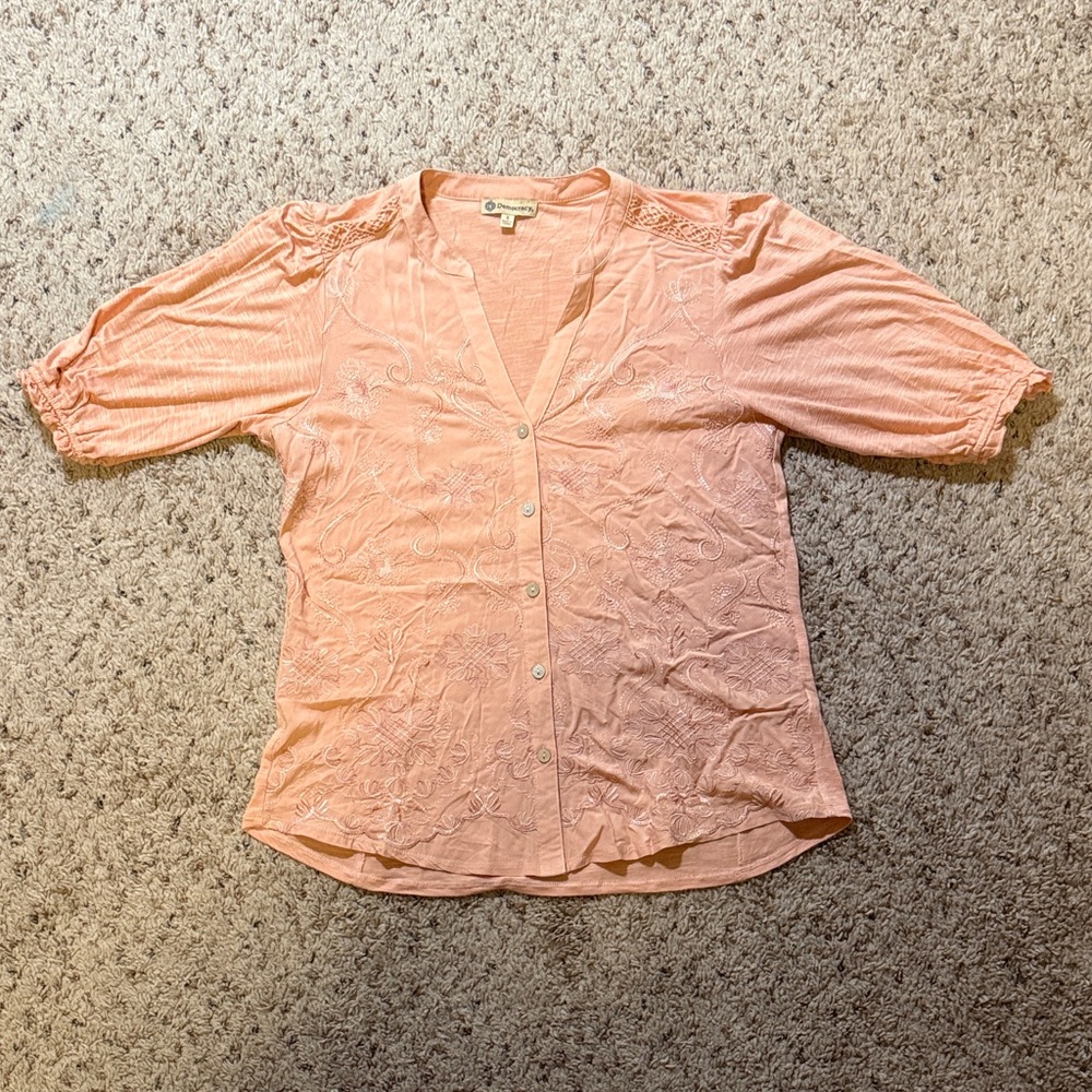 Democracy Coral Button-Up Blouse - Picture 1 of 7